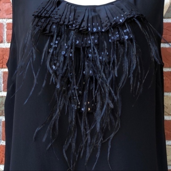 Talbots Ostrich Feather NWT Sequin Silk Black Sheer Sleeveless Blouse 👚 - Picture 2 of 12